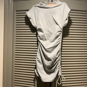 Grey cotton side tie mini dress